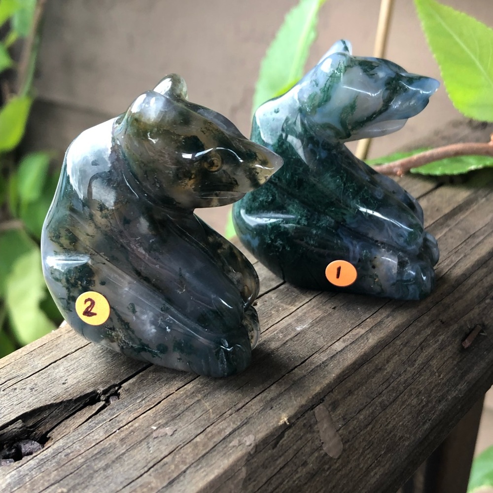 Moss Agate Crystal Bear